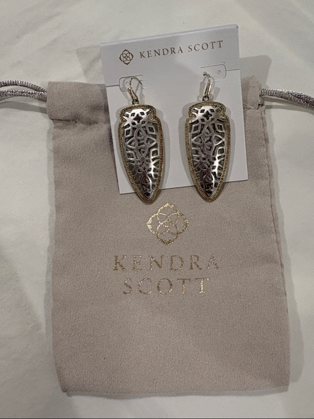 Kendra Scott Gold and Silver Filigree Arrowhead Drop Earrings